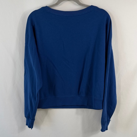Abercrombie & Fitch Womens Blue V-Neck Sweater White Stripe. Size L. Cropped - Picture 5 of 6
